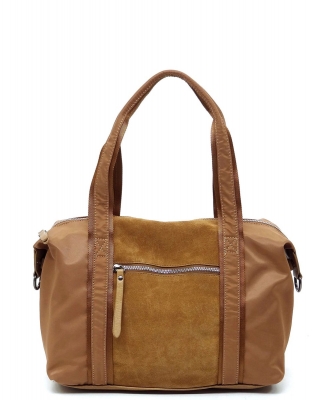 Real Suede Leather 2-Way Satchel CJF117 BROWN